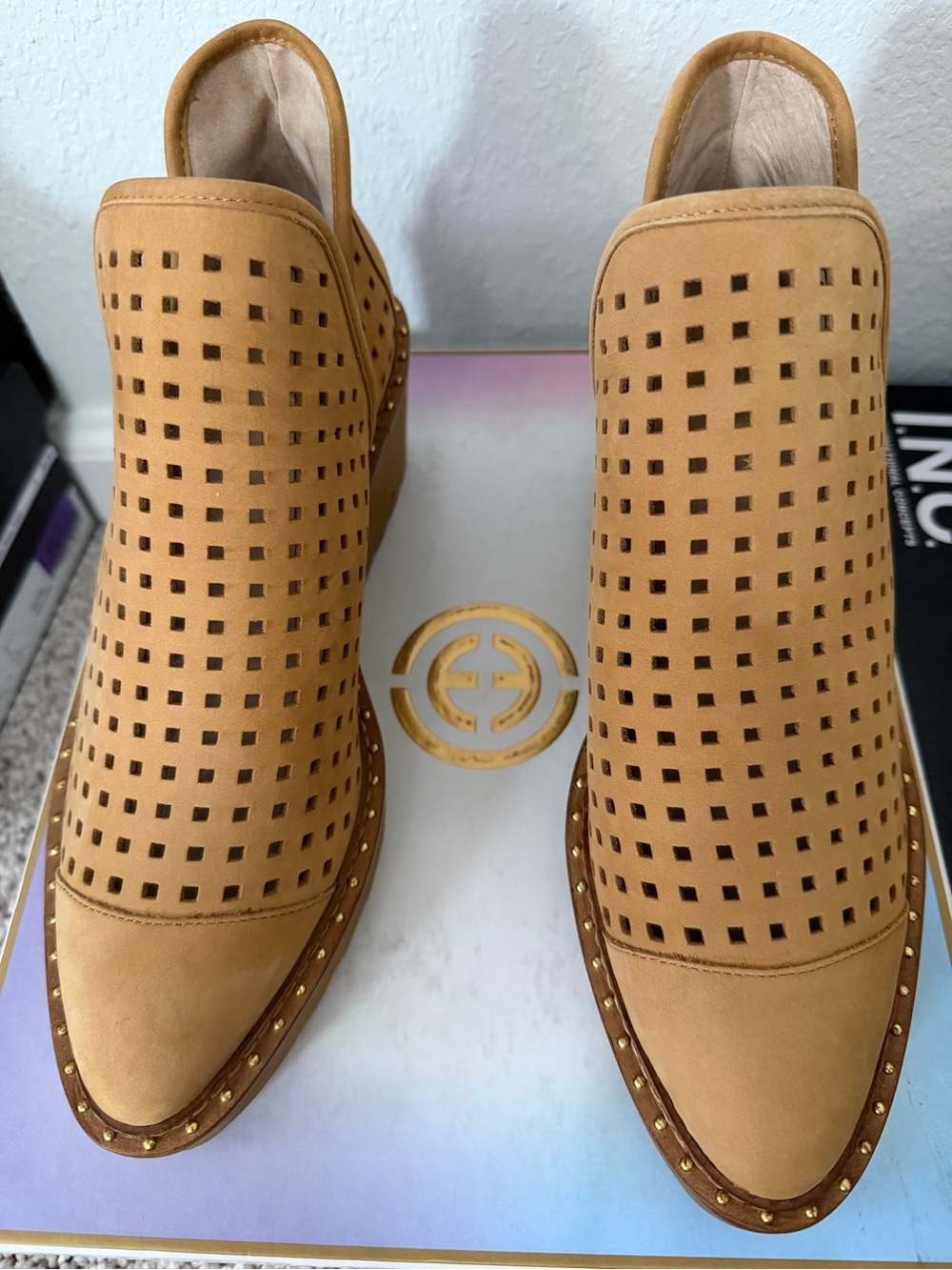 CECELIA NEW YORK Tan Perforated Slip-On Mule Clogs